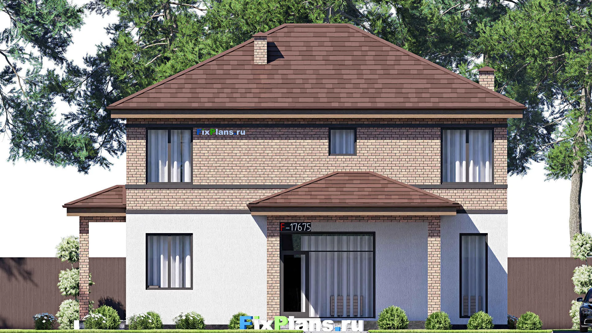 F-17675 - Проект двухэтажного дома 13 на 14, площадью 200 м² с террасой, балконом и 4 спальнями