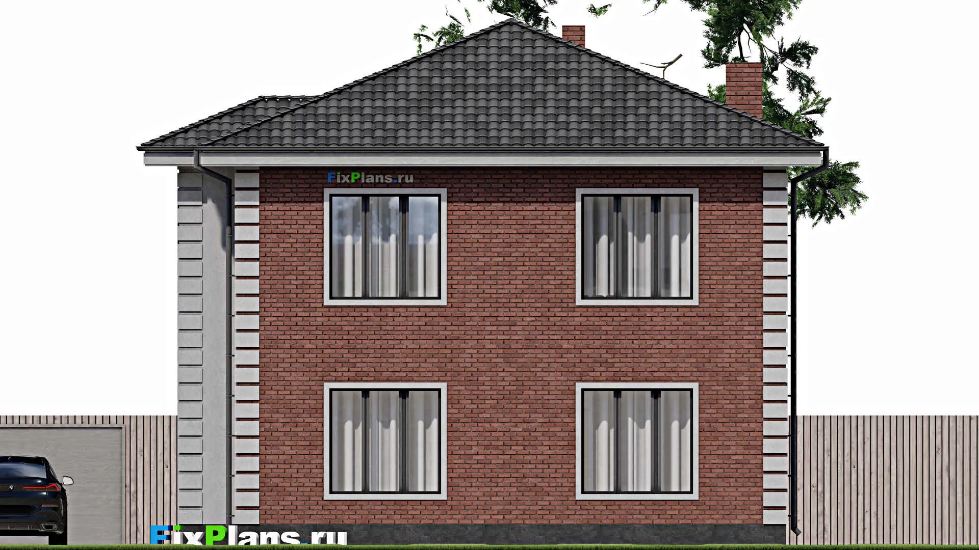 F-1754 - Проект двухэтажного дома 11 на 11, площадью 150 м² с балконом и 4 спальнями