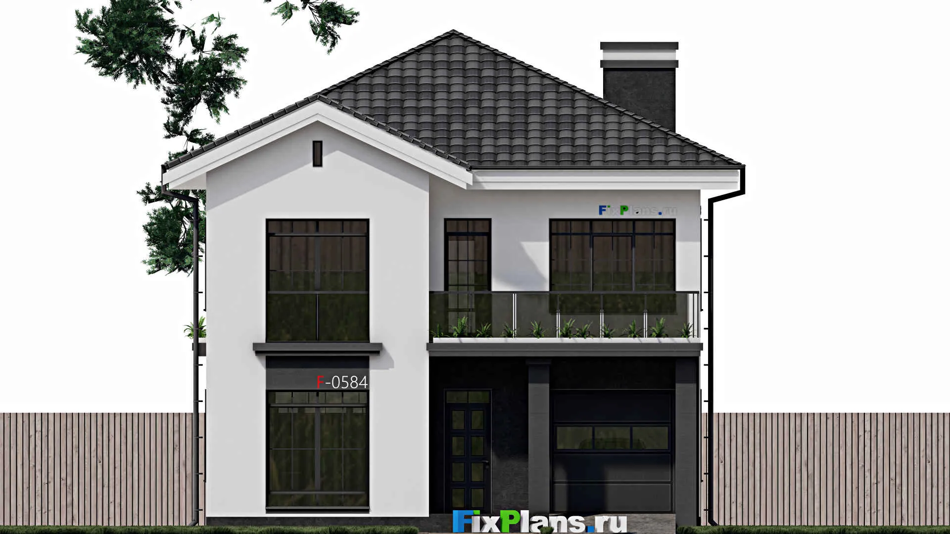 F-0782 - Проект двухэтажного дома 10 на 11, площадью 170 м² с террасой, балконом, гаражом на 1 машину и 4 спальнями