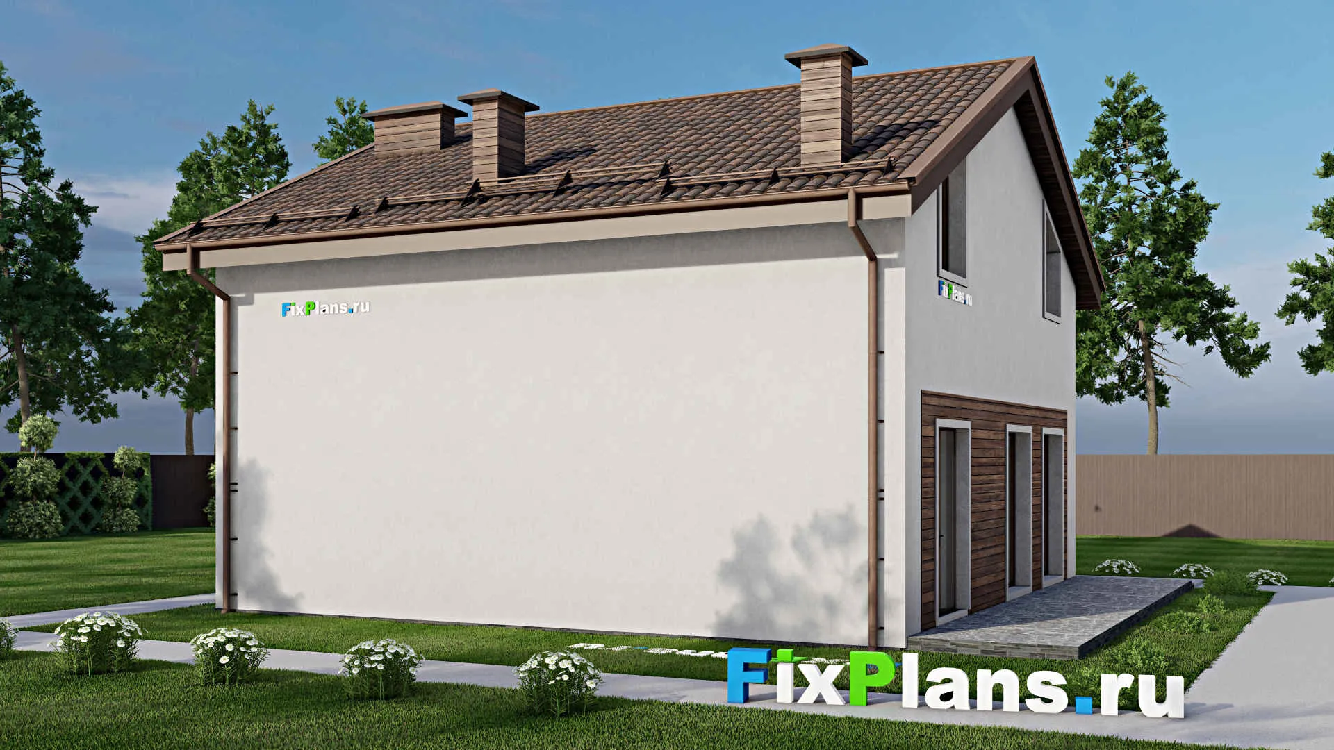 F-9125 - Проект дома с мансардой 12 на 13, площадью 180 м² с террасой, гаражом на 1 машину и 4 спальнями