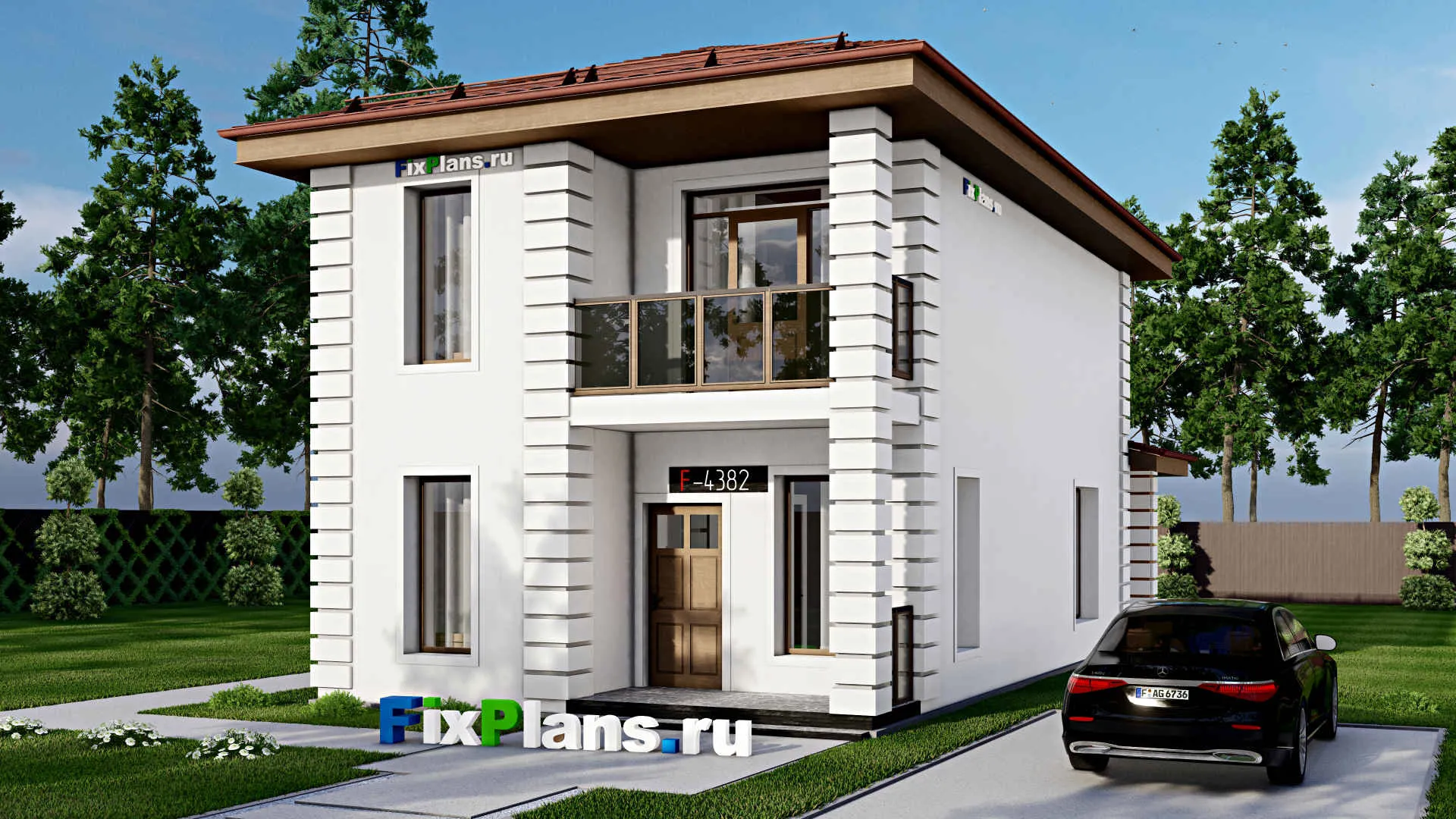 F-4382 - Проект двухэтажного дома 7 на 15, площадью 130 м² с террасой, балконом и 3 спальнями