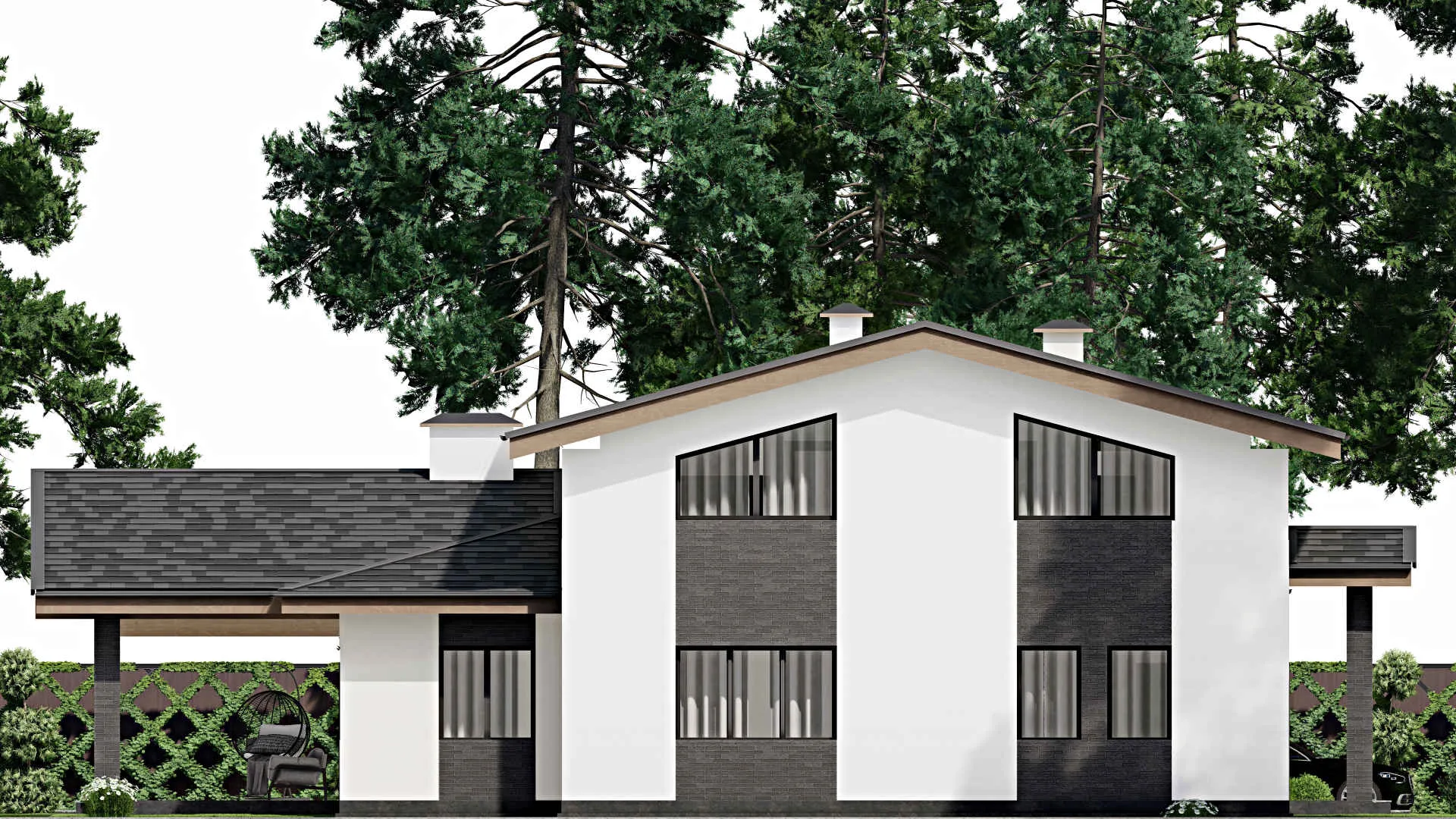 F-6488 - Проект дома с мансардой 15 на 18, площадью 340 м² с террасой и 4 спальнями