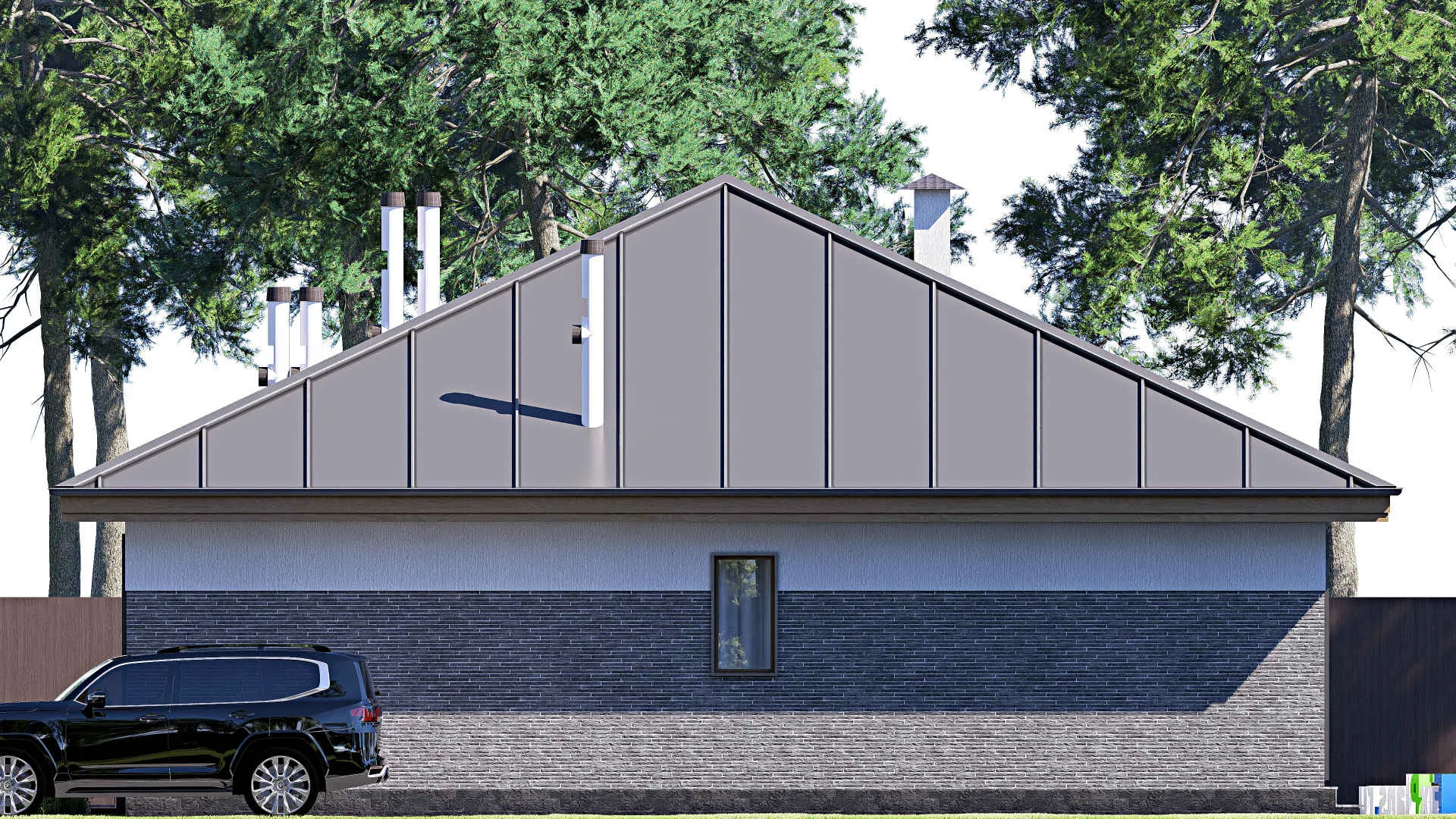 F-18206 - Проект одноэтажного дома 13 на 15, площадью 140 м² с террасой, баней и 3 спальнями