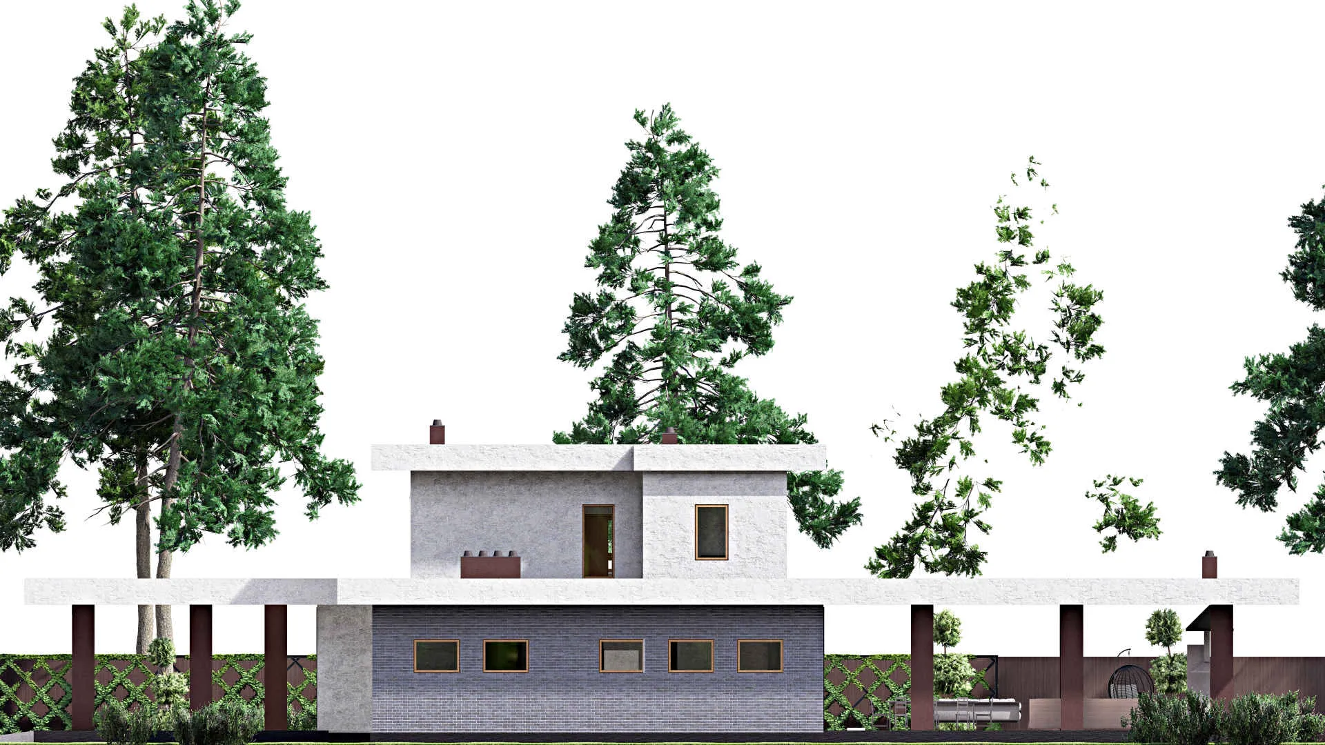 F-5327 - Проект двухэтажного дома 22 на 33, площадью 360 м² с террасой, баней, гаражом на 2 машины и 3 спальнями