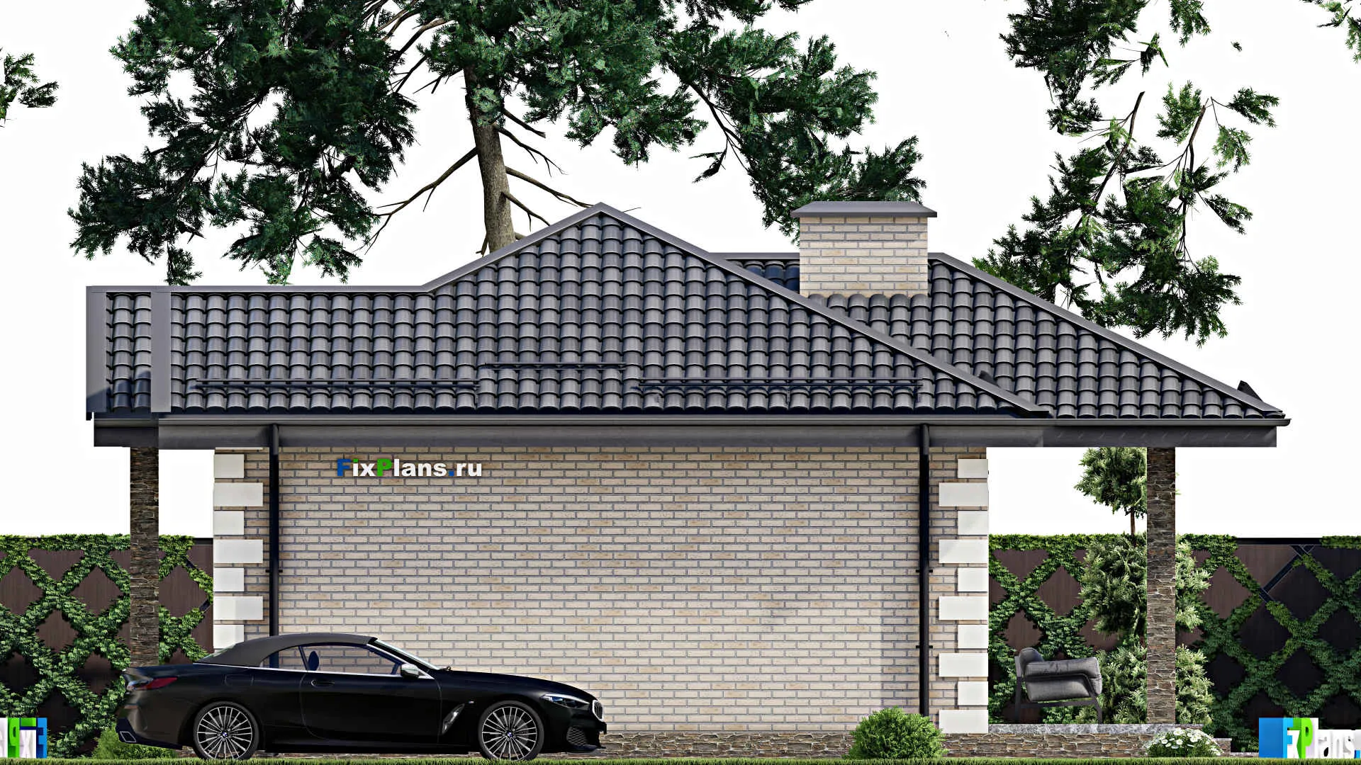 F-5768 - План одноэтажного дома 9 на 12, площадью 80 м² с террасой и 2 спальнями