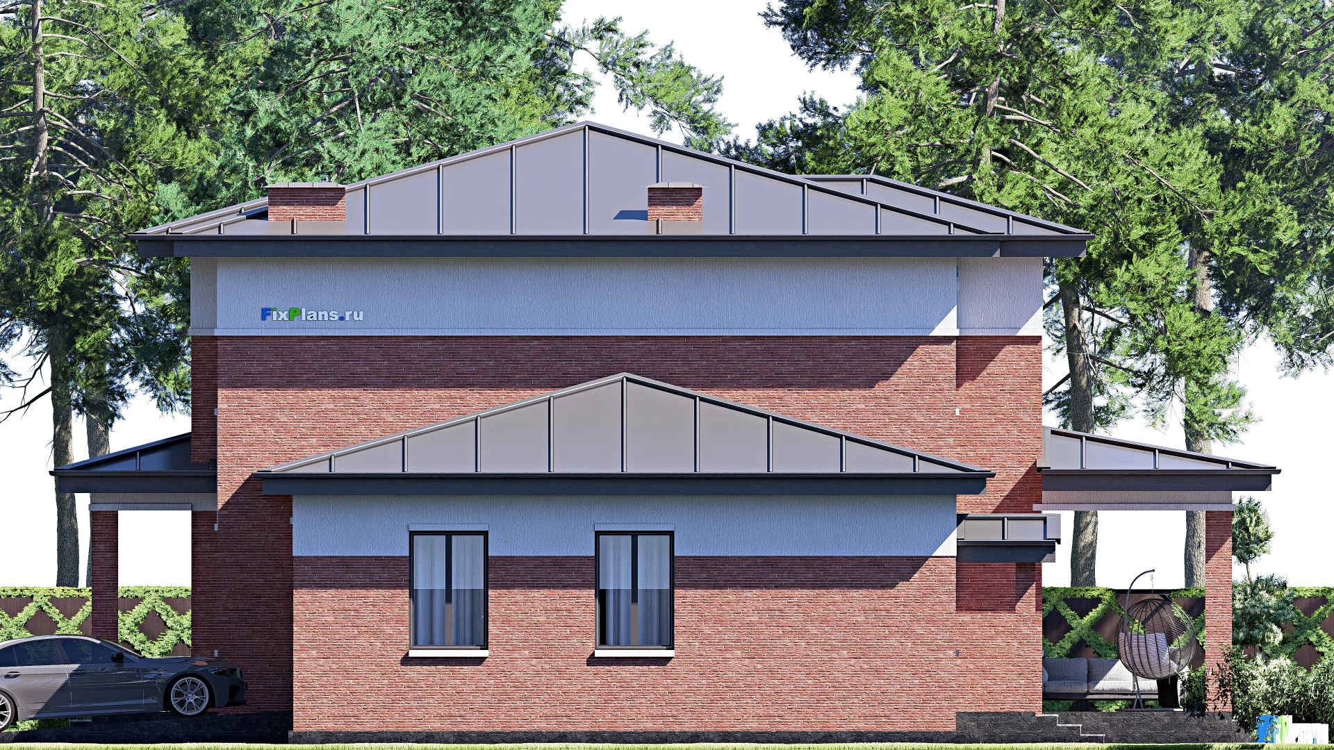 F-19178 - Планы двухэтажного дома 18 на 21, площадью 320 м² с гаражом на 2 машины и 4 спальнями