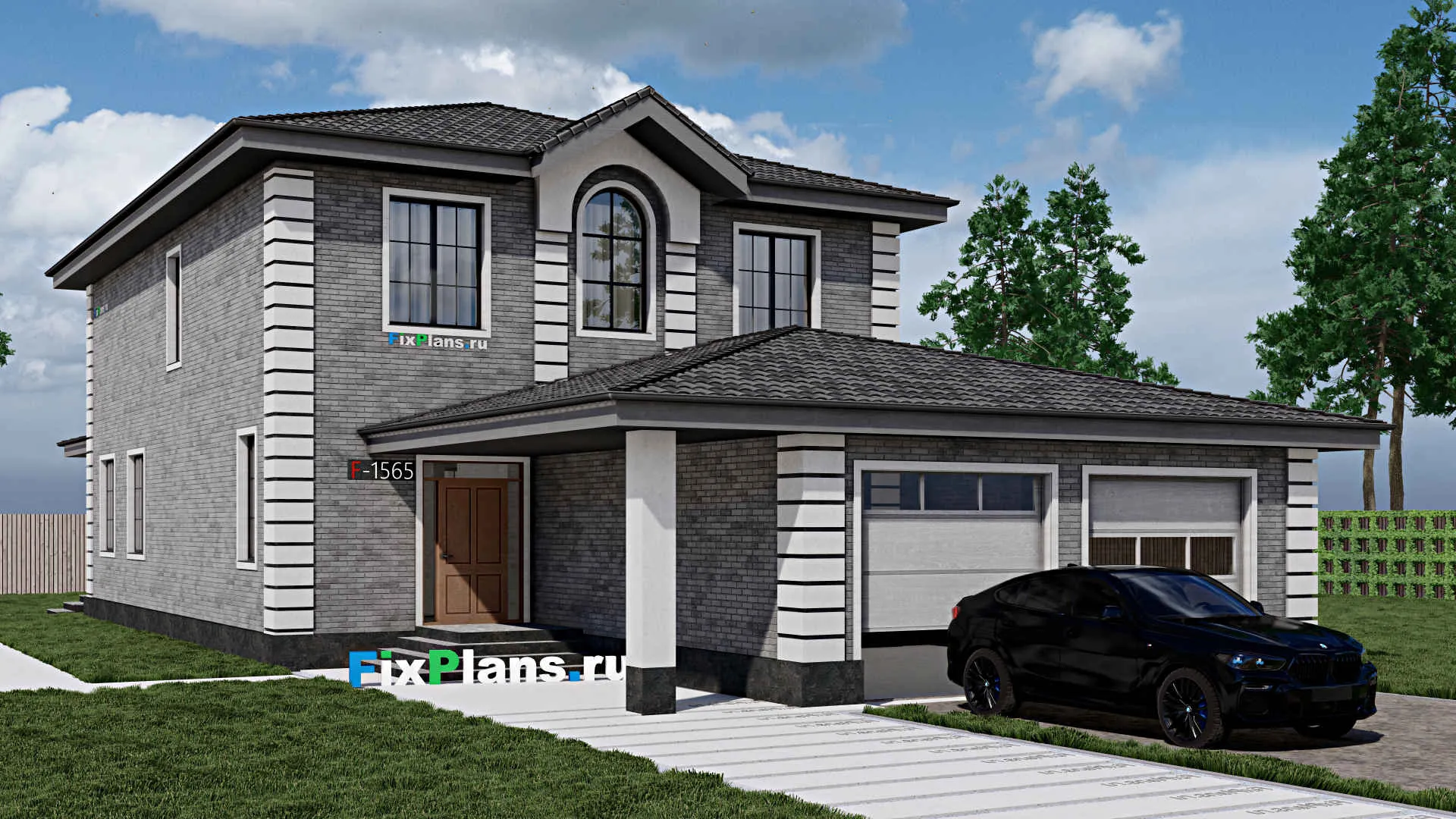 F-1565 - Проект двухэтажного дома 12 на 23, площадью 290 м² с гаражом на 2 машины и 4 спальнями
