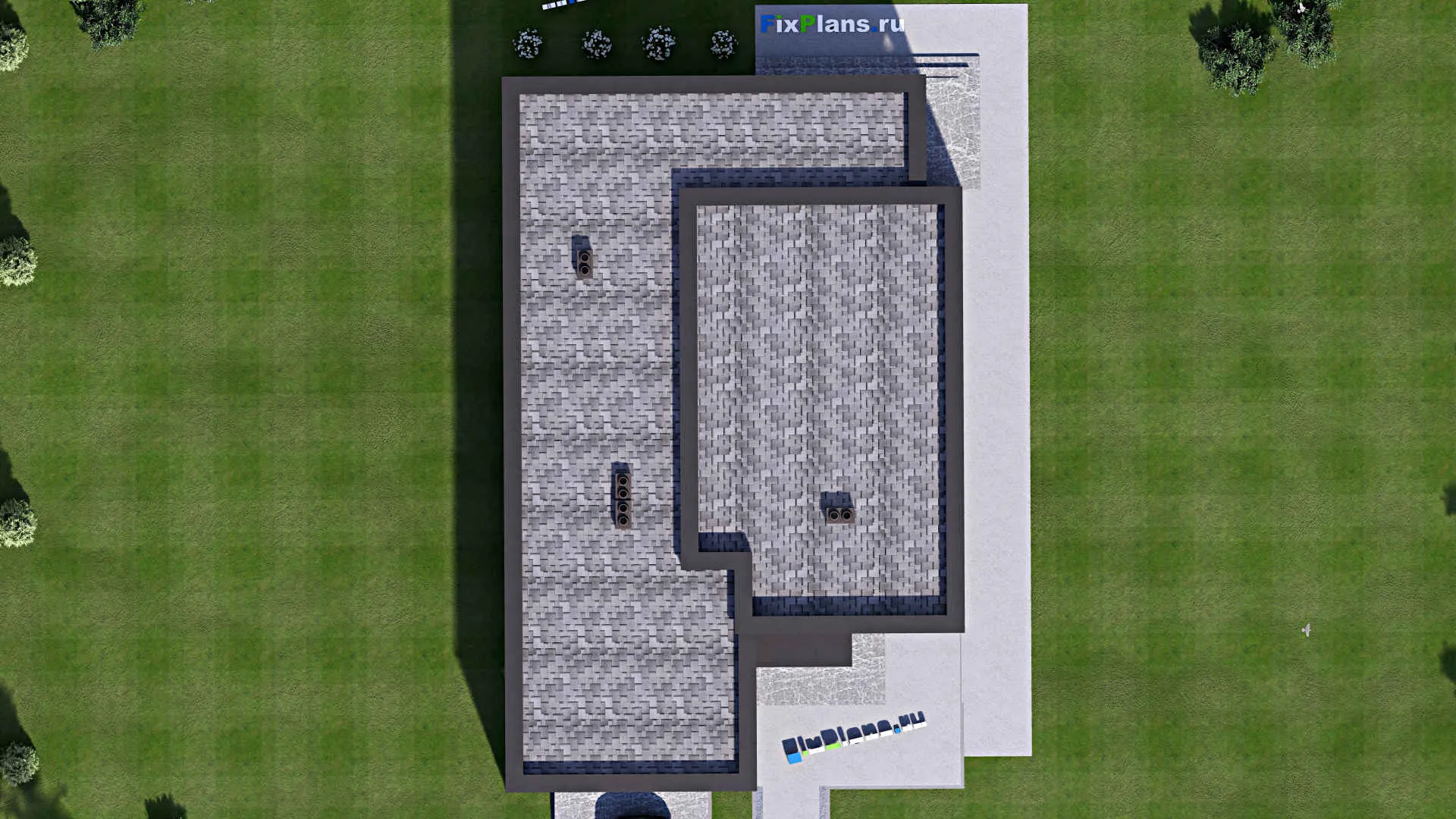 F-15776 - Проект одноэтажного дома 13 на 20, площадью 200 м² с террасой, гаражом на 2 машины и 3 спальнями
