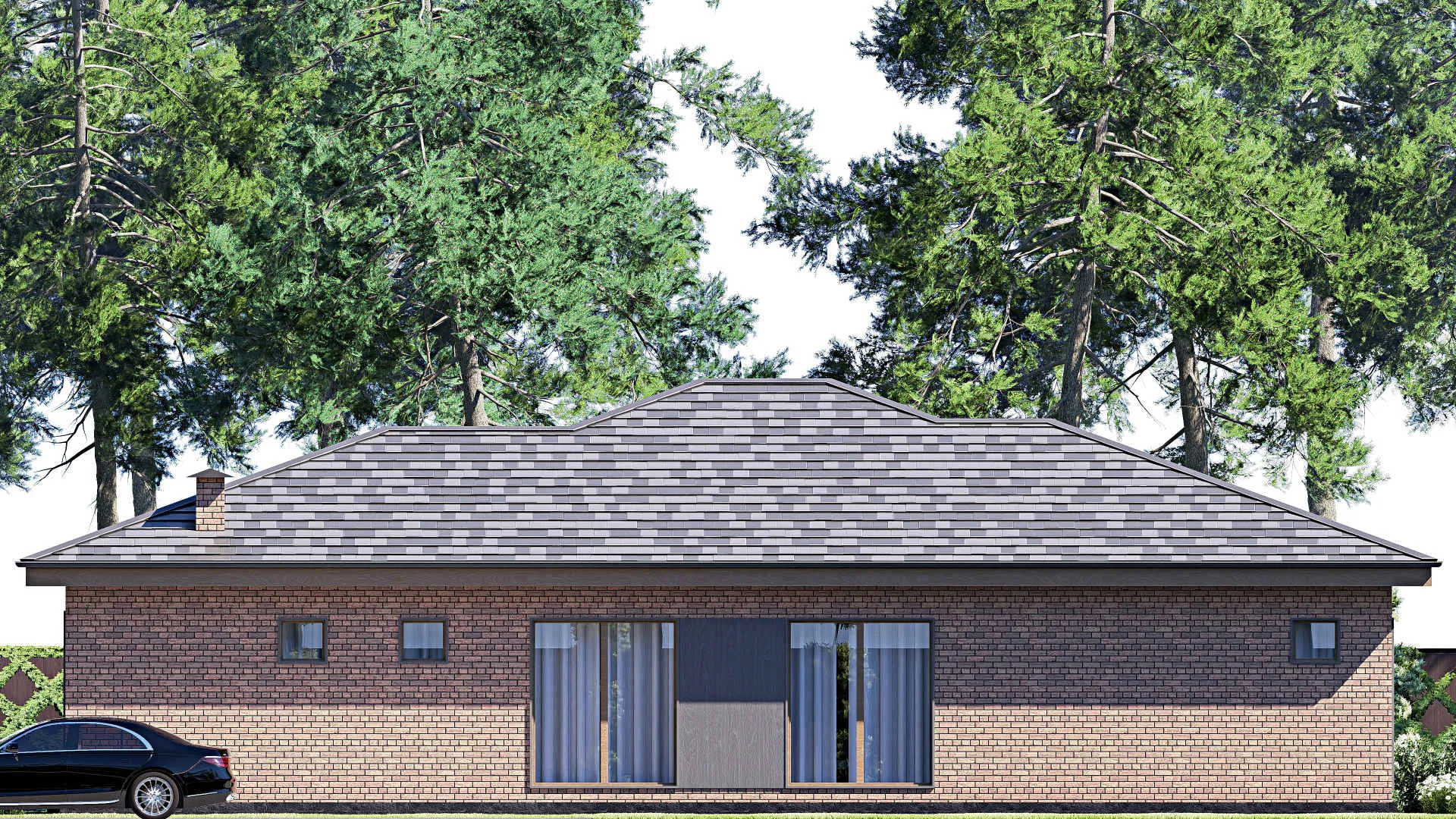 F-18404 - Проект одноэтажного дома 13 на 19, площадью 180 м² с террасой и 4 спальнями