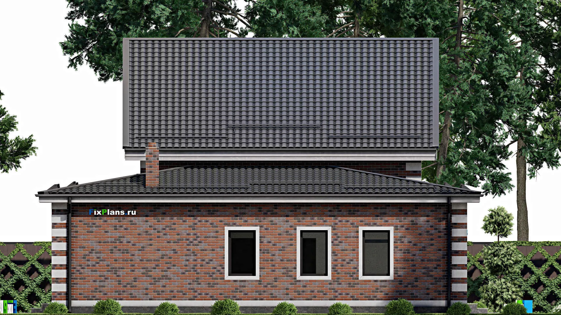 F-2483 - Проект дома с мансардой 14 на 19, площадью 300 м² с террасой, баней, гаражом на 1 машину и 4 спальнями