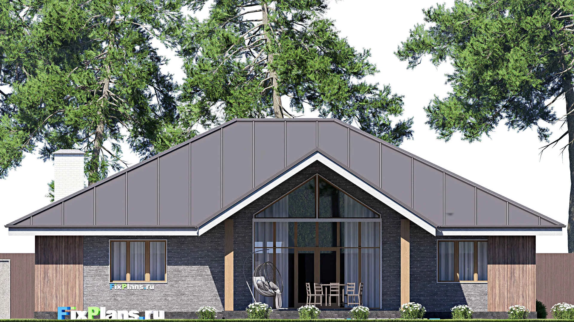 F-19718 - Проект одноэтажного дома 18 на 20, площадью 230 м² с террасой и 1 спальнями