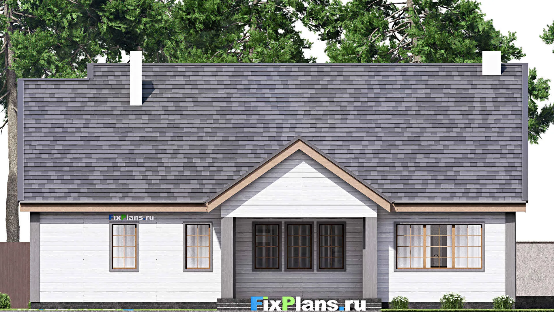 F-16253 - План одноэтажного дома 17 на 21, площадью 500 м² с террасой, гаражом на 2 машины и 3 спальнями