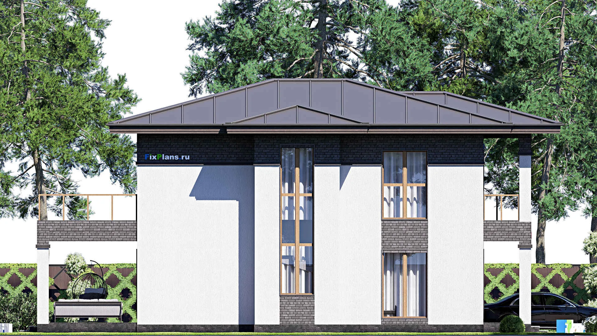 F-17576 - Проект двухэтажного дома 11 на 17, площадью 270 м² с террасой, балконом и 6 спальнями