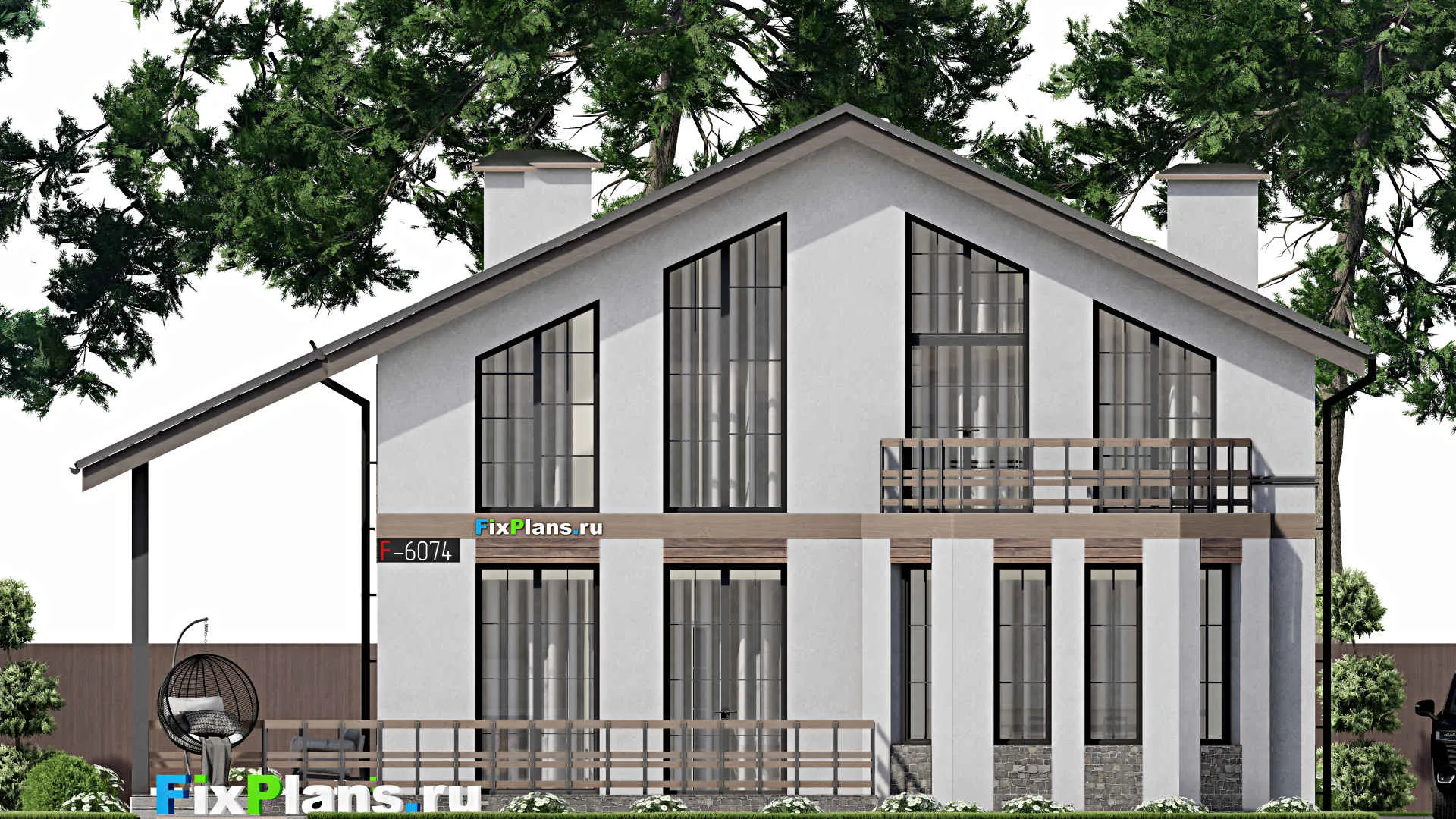 F-6074 - Проект дома с мансардой 12 на 14, площадью 240 м² с баней и 4 спальнями