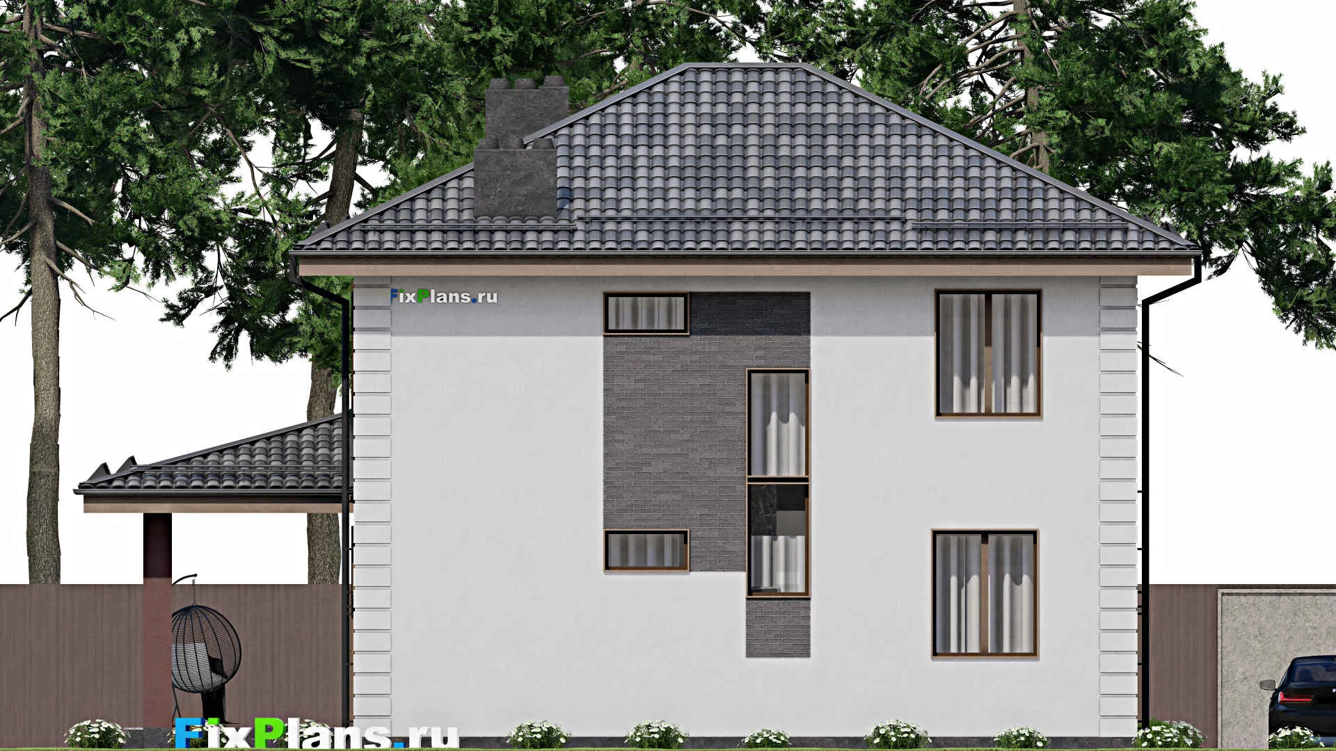 F-7757 - Проект двухэтажного дома 12 на 14, площадью 190 м² с террасой и 4 спальнями