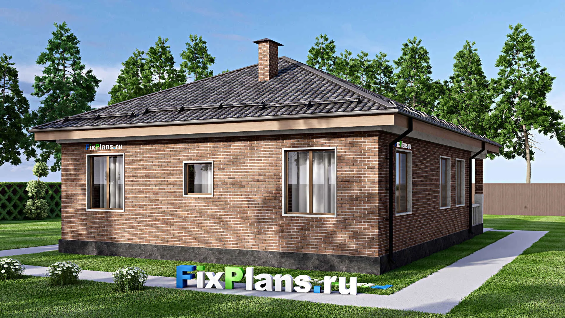 F-13841 - План одноэтажного дома 12 на 16, площадью 140 м² с террасой и 3 спальнями