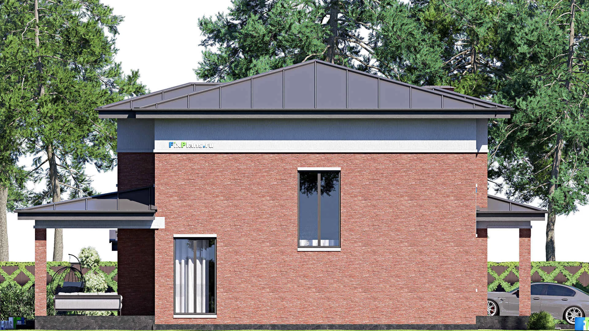 F-19178 - Планы двухэтажного дома 18 на 21, площадью 320 м² с гаражом на 2 машины и 4 спальнями