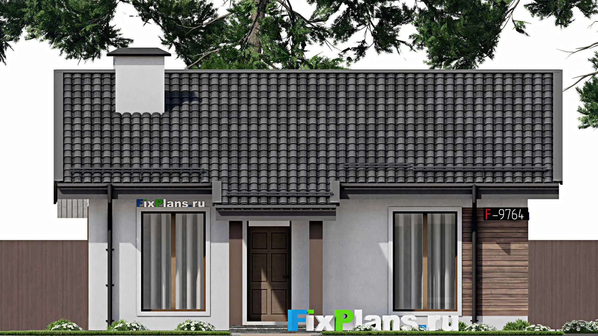 F-9764 - Проект одноэтажного дома 10 на 14, площадью 90 м² с террасой и 2 спальнями