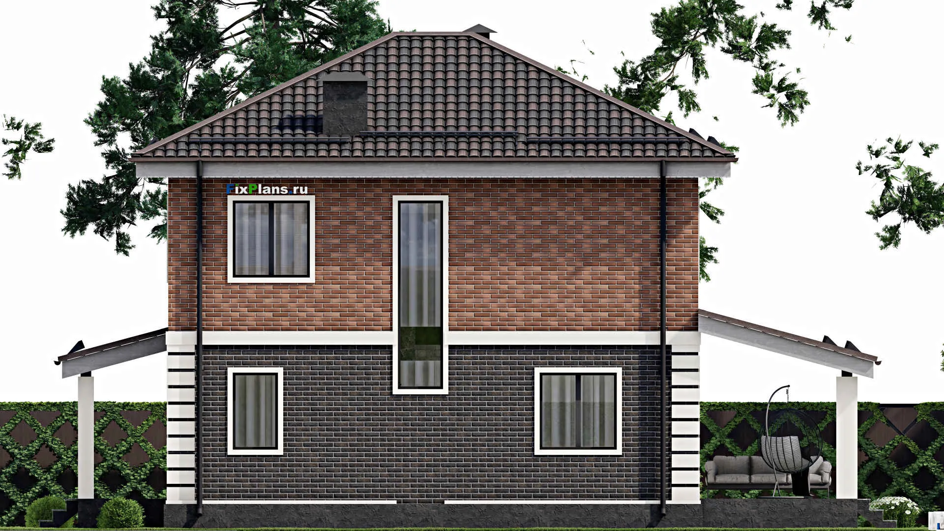 F-6191 - Планы двухэтажного дома 9 на 10, площадью 210 м² с террасой, цокольным этажом и 3 спальнями