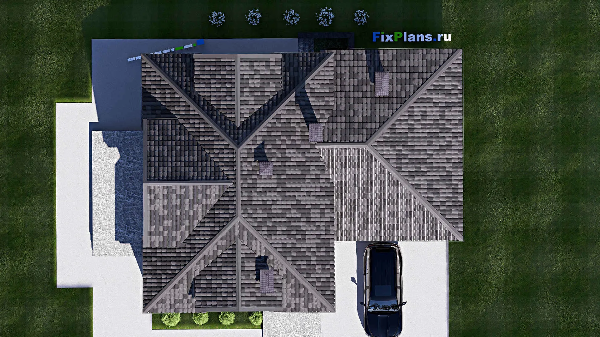 F-19106 - Проект дома с мансардой 14 на 19, площадью 190 м² с террасой, гаражом на 1 машину и 2 спальнями