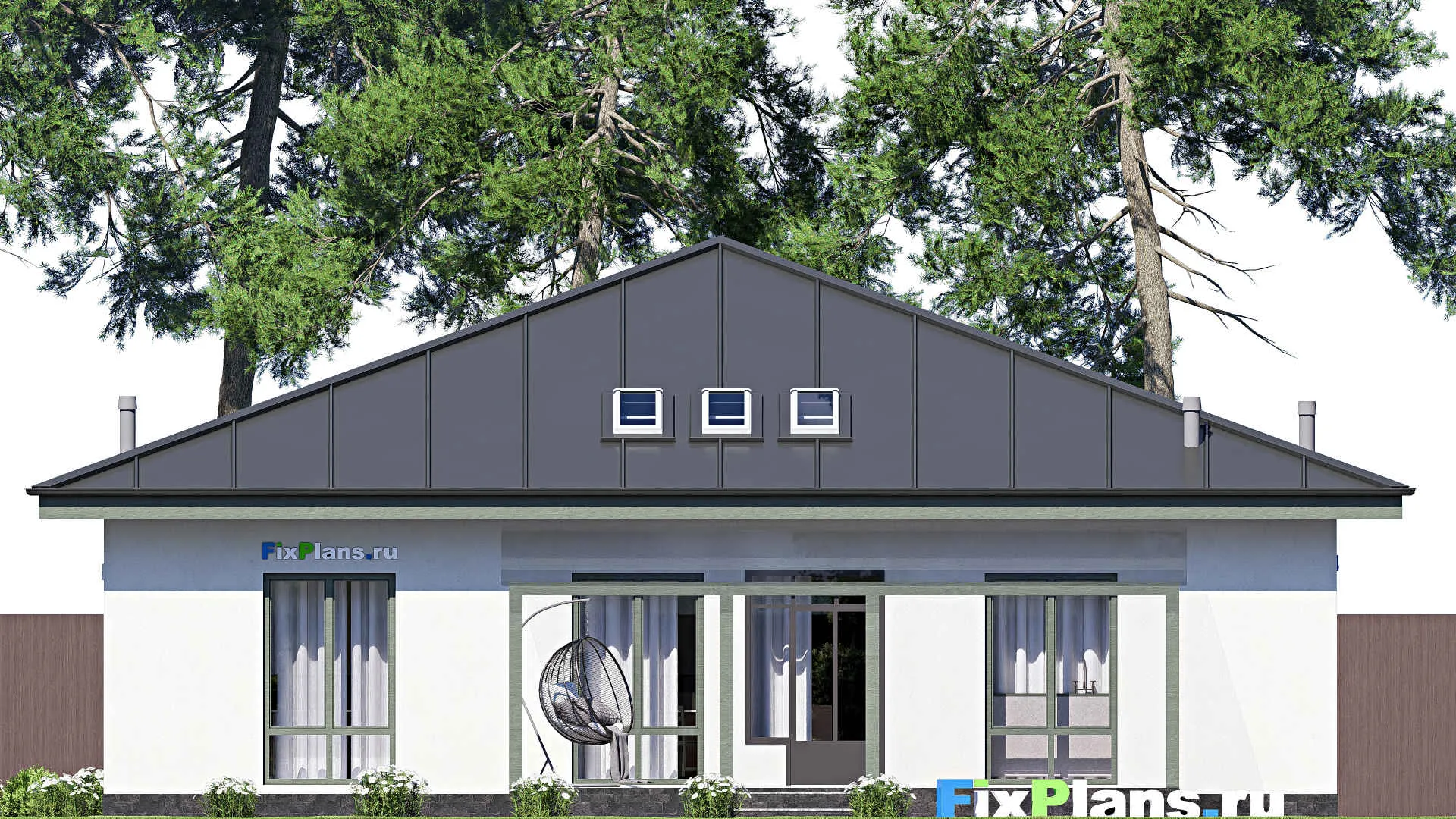 F-20708 - Проект одноэтажного дома 14 на 19, площадью 180 м² с террасой и 1 спальнями