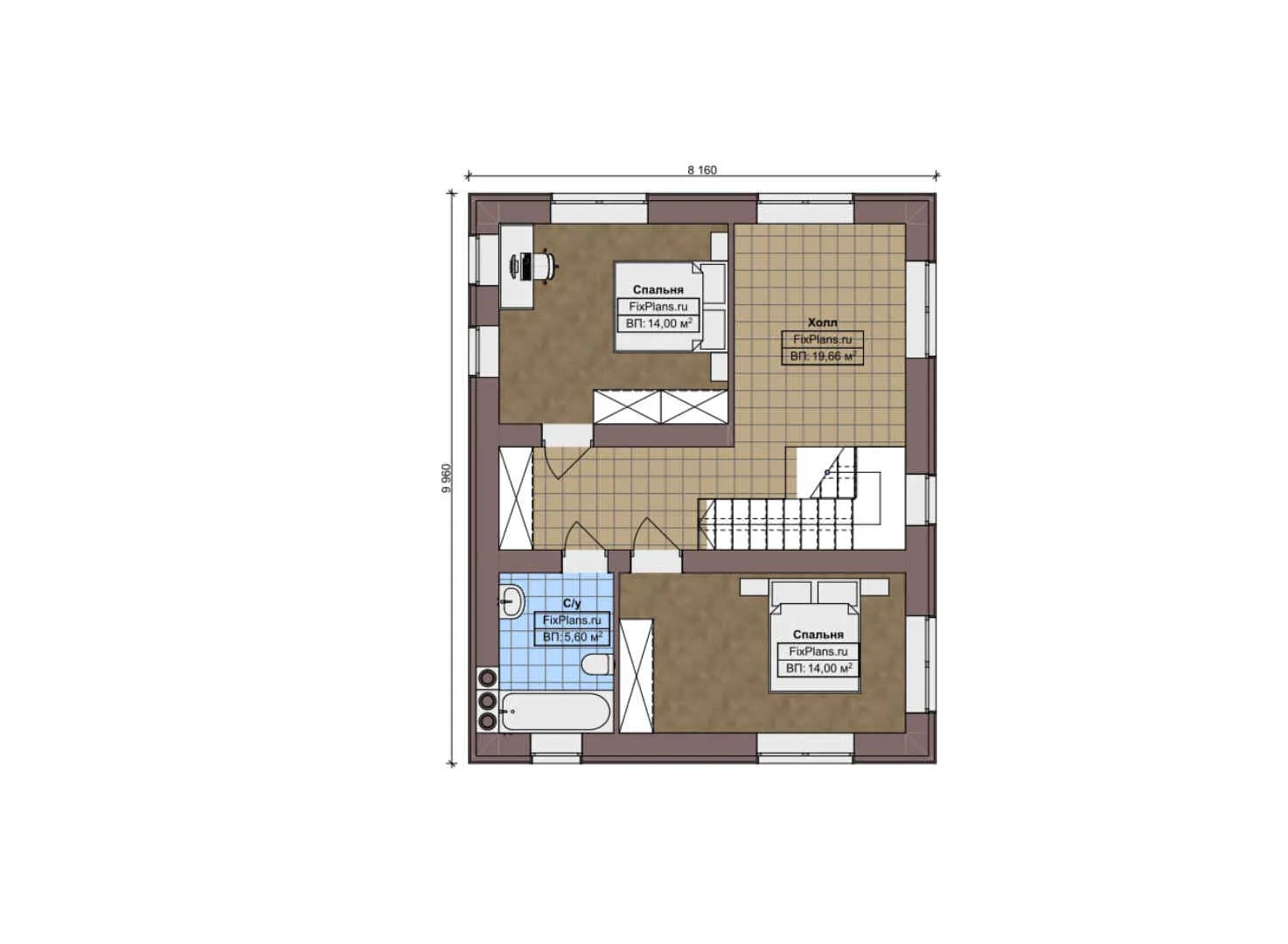 F-3221 - Планы двухэтажного дома 10 на 11, площадью 140 м² с террасой и 3 спальнями