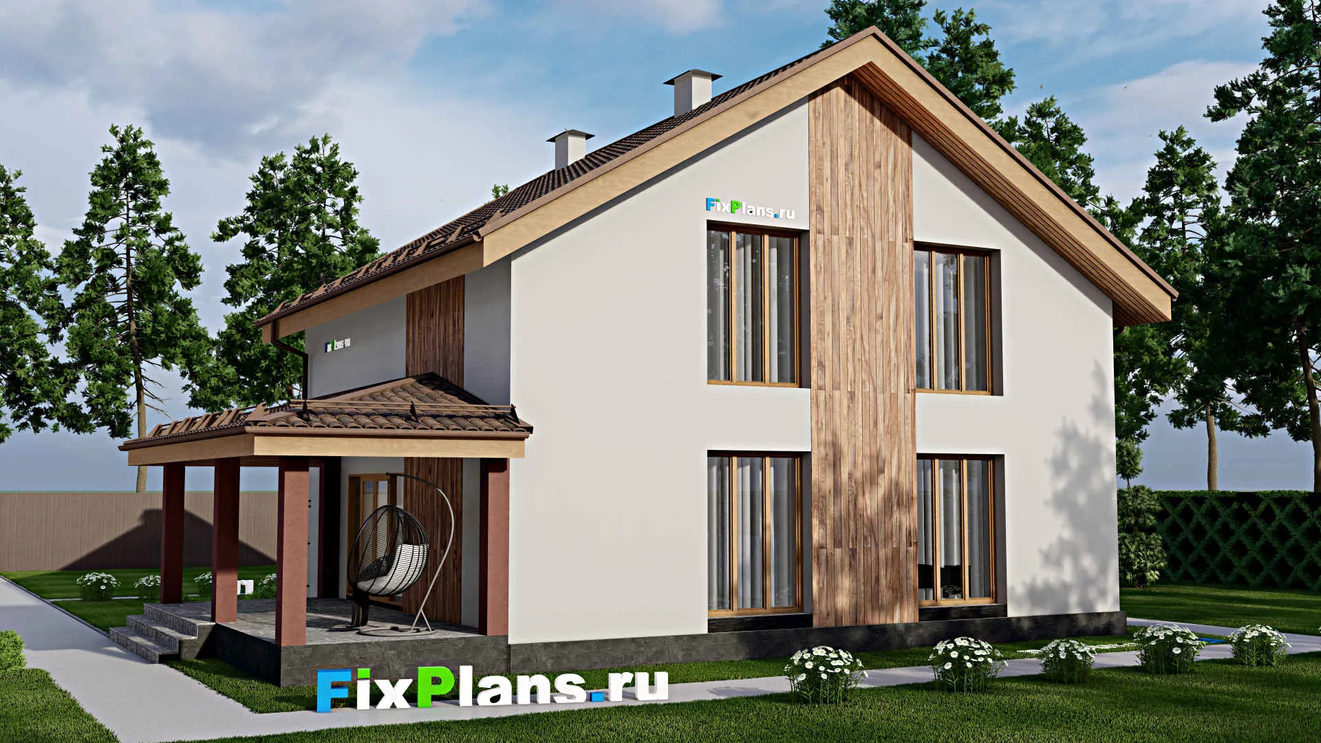 F-9332 - Планы дома с мансардой 13 на 15, площадью 200 м² с террасой и 3 спальнями