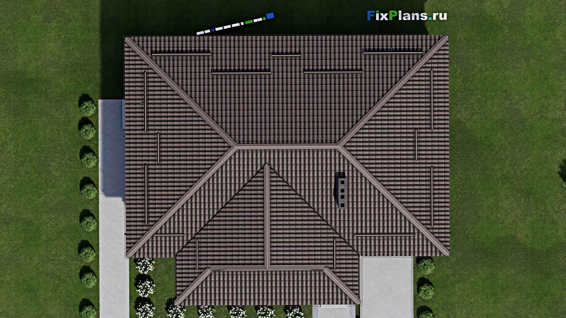 F-2105 - Проект одноэтажного дома 13 на 15, площадью 140 м² с террасой, гаражом на 2 машины и 2 спальнями