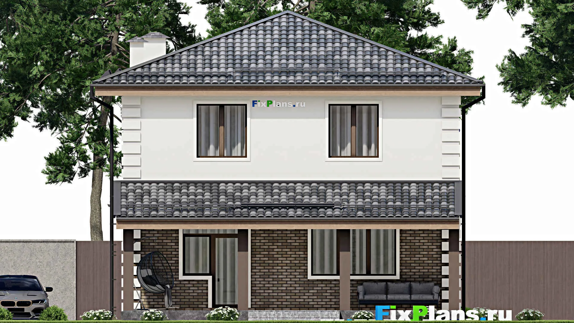 F-12284 - Планы двухэтажного дома 10 на 15, площадью 180 м² с террасой и 2 спальнями