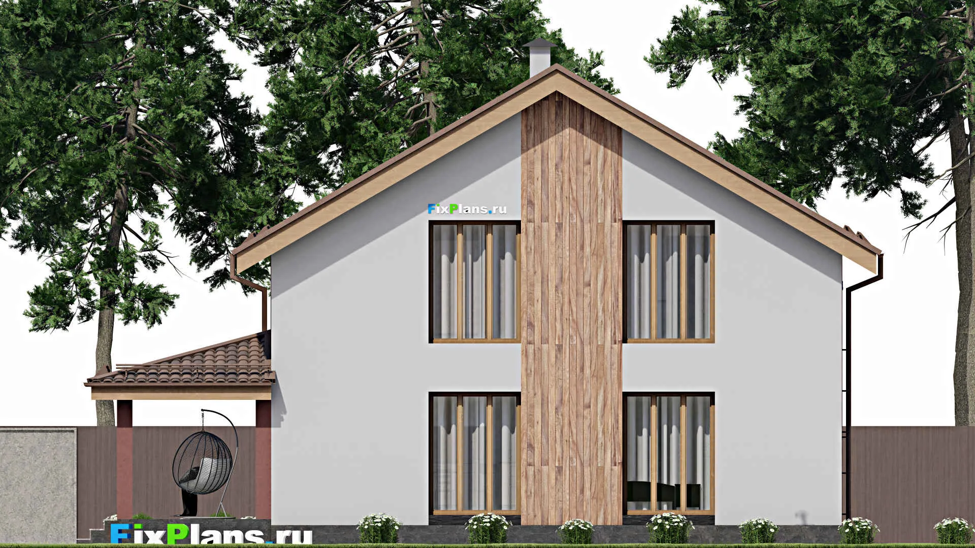 F-9332 - Планы дома с мансардой 13 на 15, площадью 200 м² с террасой и 3 спальнями