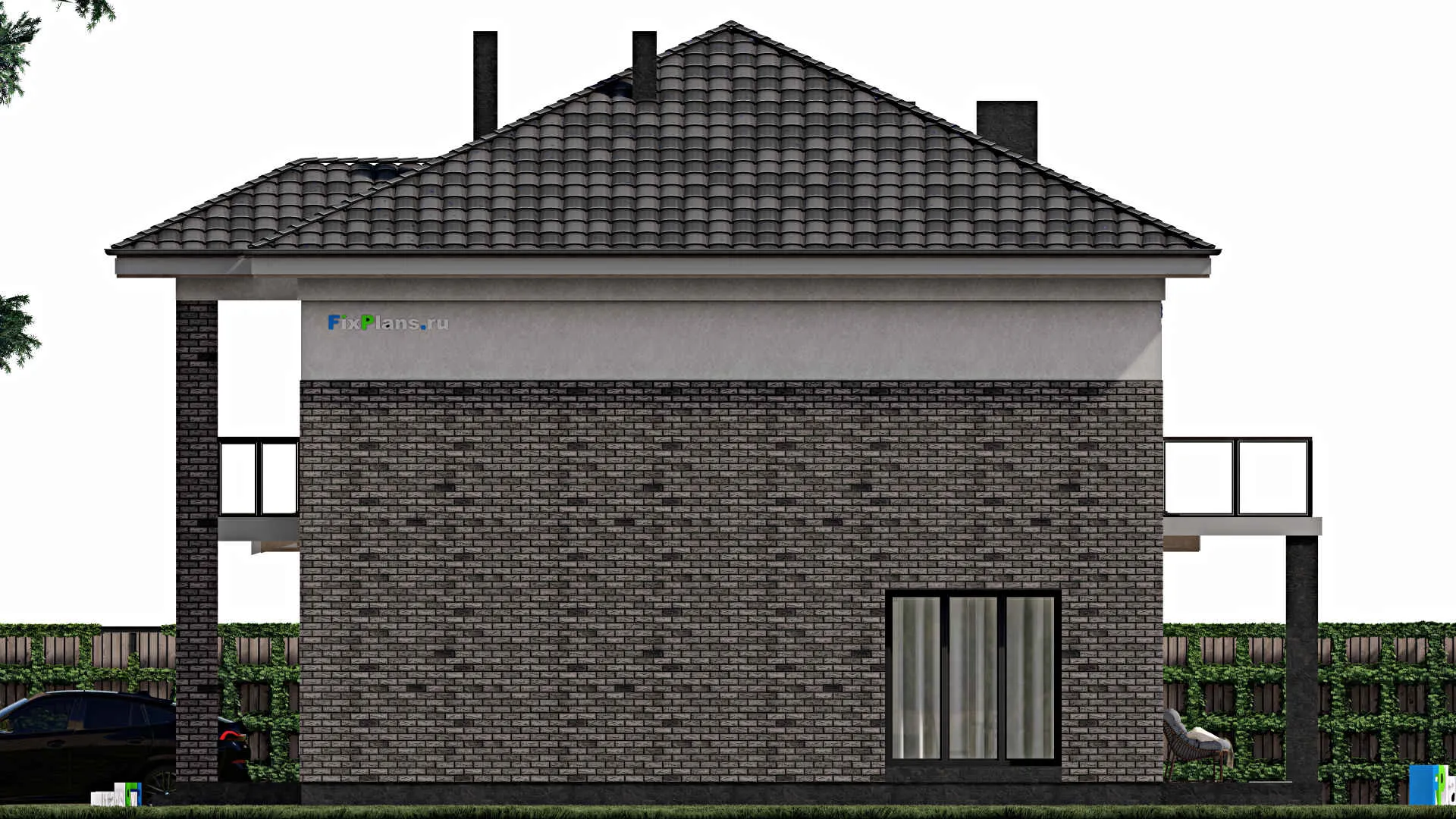 F-1142 - Проект двухэтажного дома 11 на 17, площадью 270 м² с террасой, балконом, гаражом на 1 машину и 4 спальнями