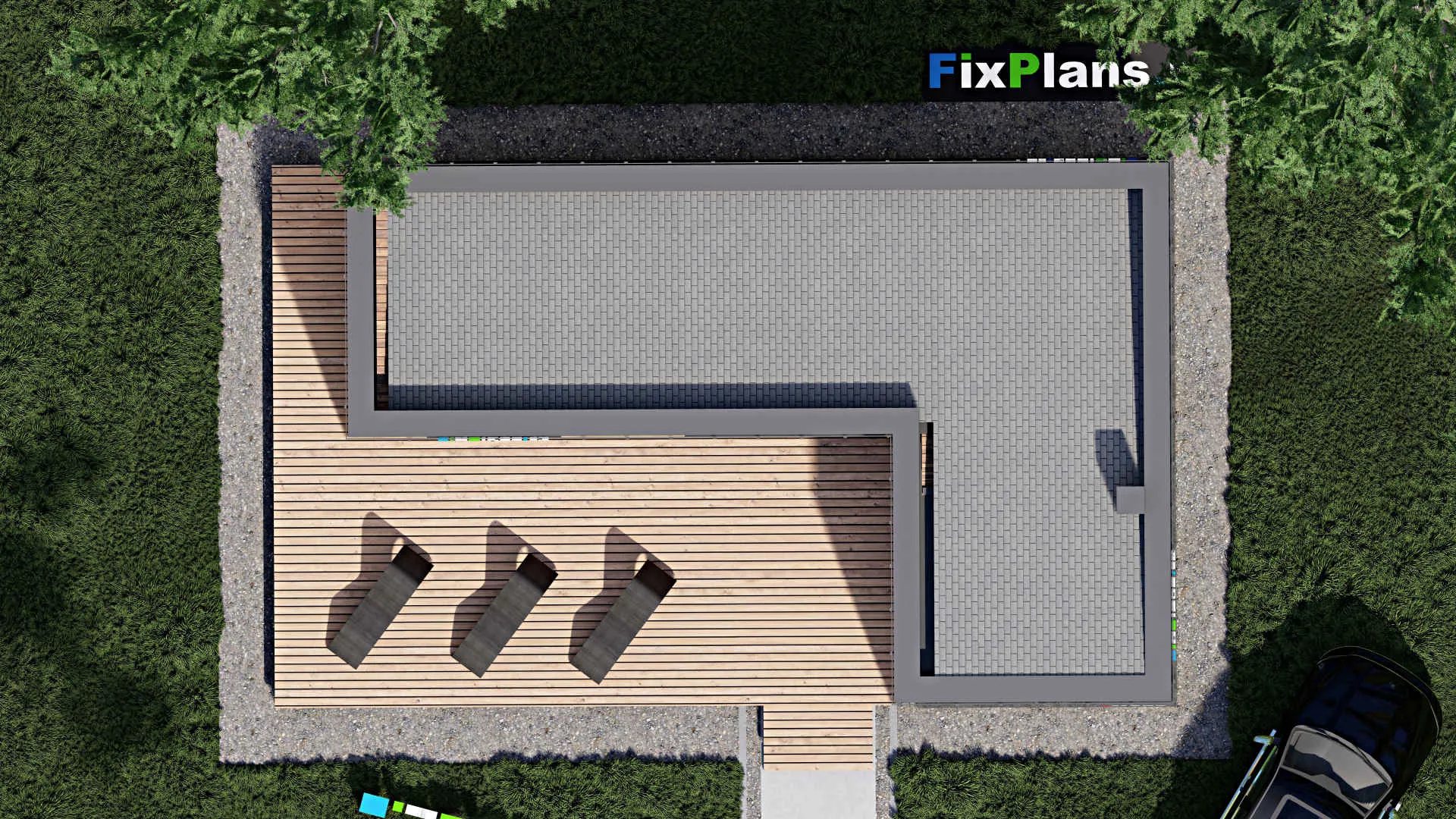 F-1376 - Проект бани 8 на 12, площадью 80 м² с терассой, санузлом и спальней