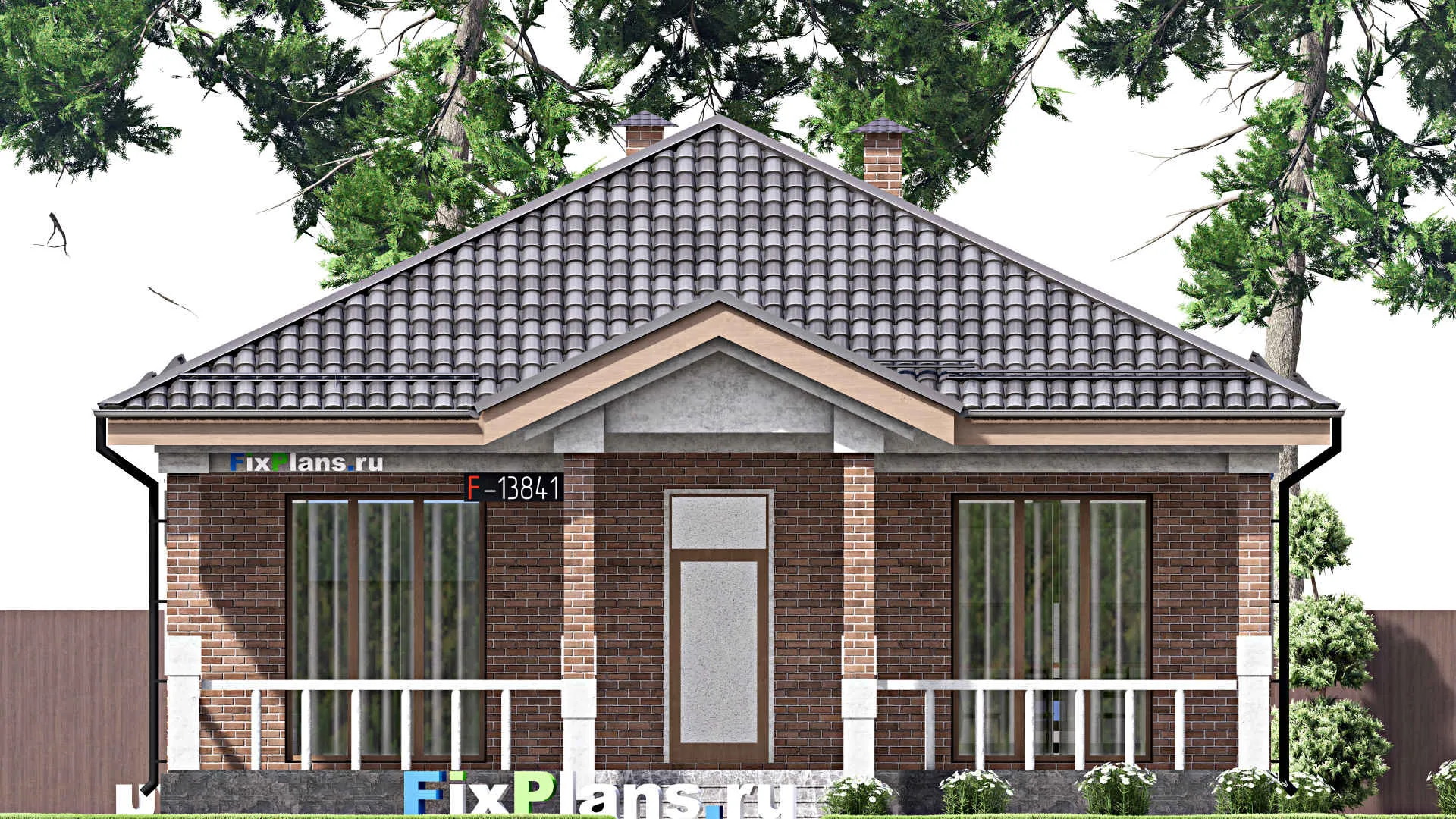 F-13841 - План одноэтажного дома 12 на 16, площадью 140 м² с террасой и 3 спальнями