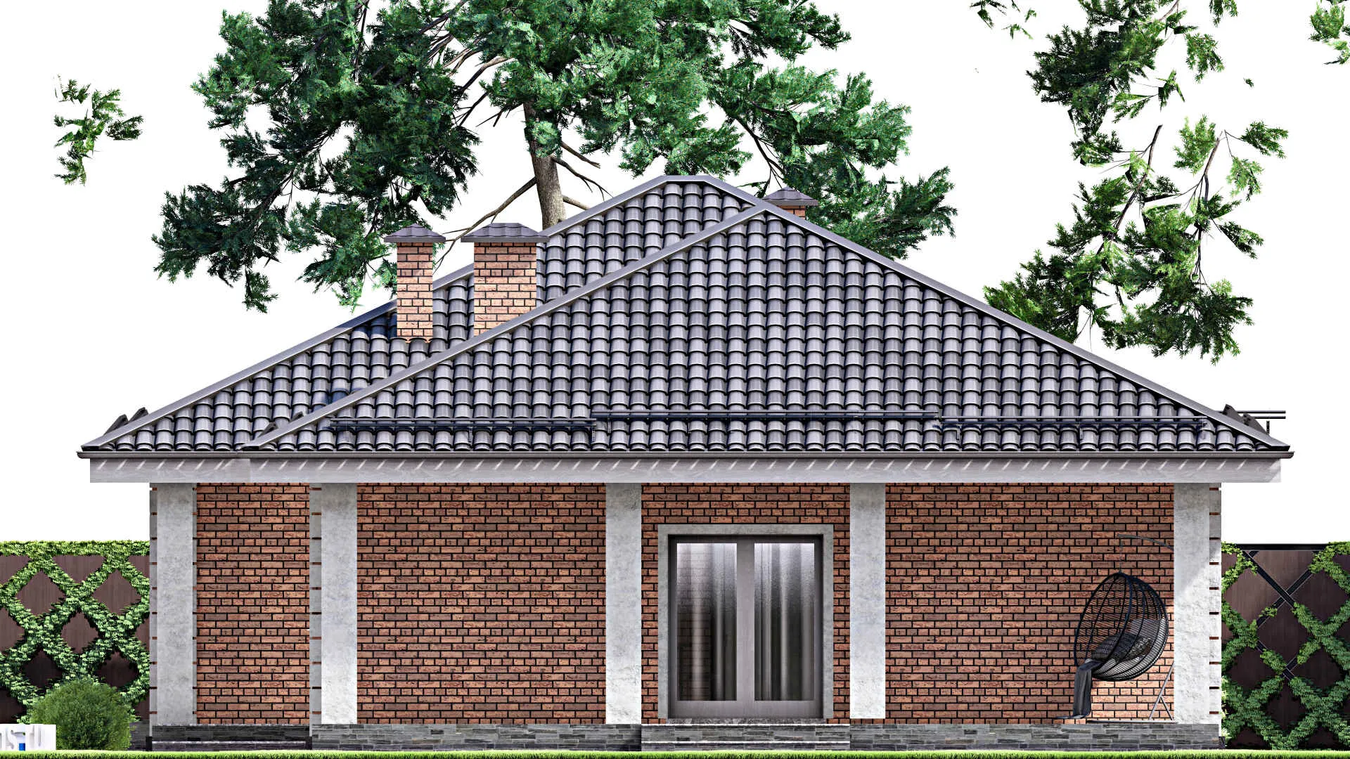 F-12545 - Проект одноэтажного дома 12 на 20, площадью 180 м² с террасой, гаражом на 1 машину и 3 спальнями