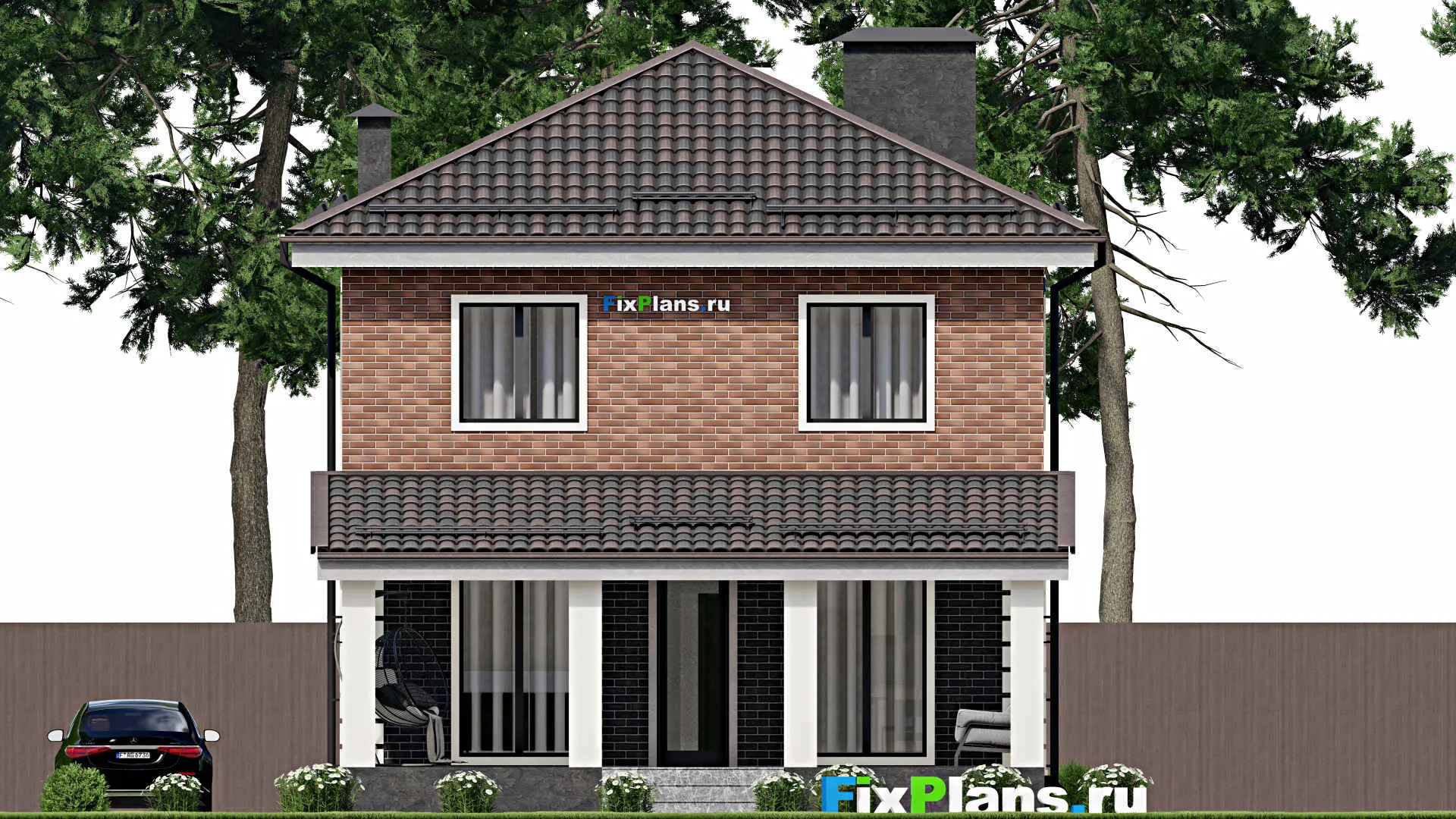 F-6191 - Планы двухэтажного дома 9 на 10, площадью 210 м² с террасой, цокольным этажом и 3 спальнями