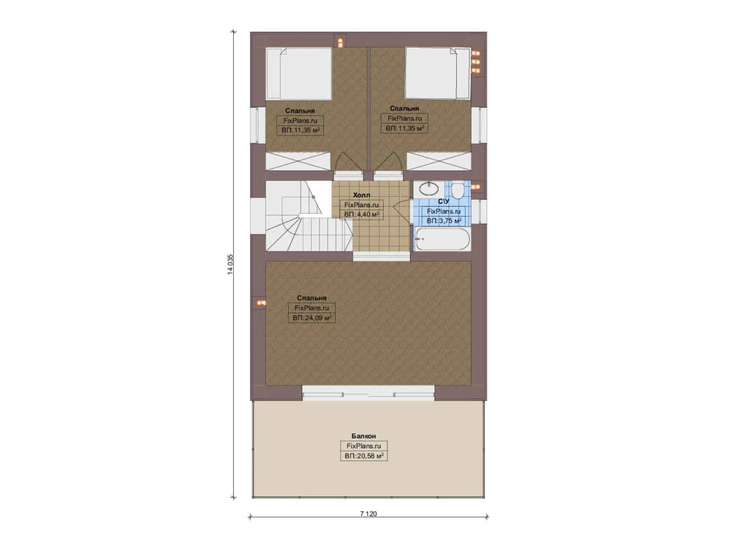 F-18467 - Планы двухэтажного дома 8 на 15, площадью 160 м² с террасой, балконом и 4 спальнями