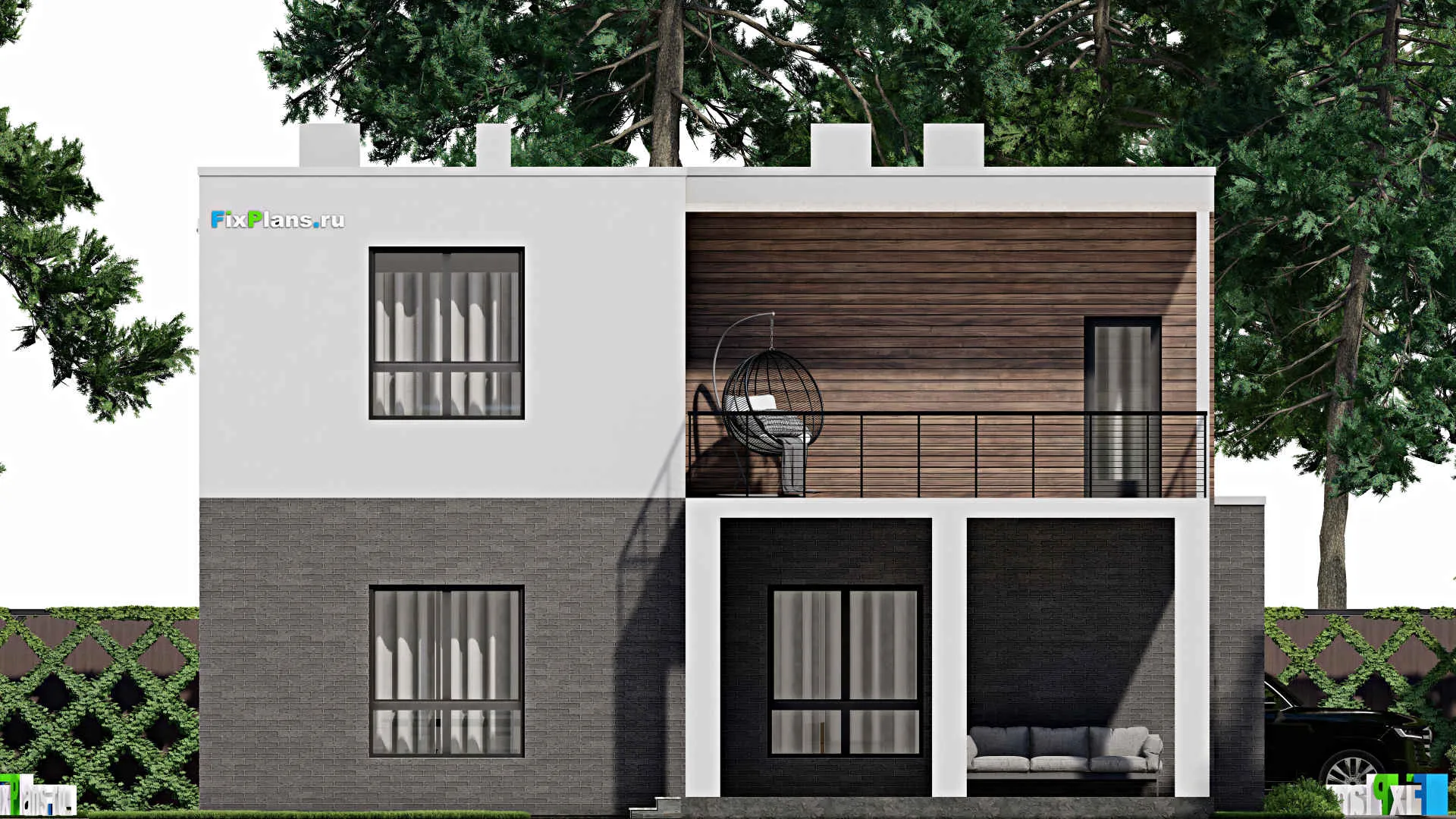 F-11123 - Проект двухэтажного дома 13 на 14, площадью 240 м² с террасой, балконом и 4 спальнями