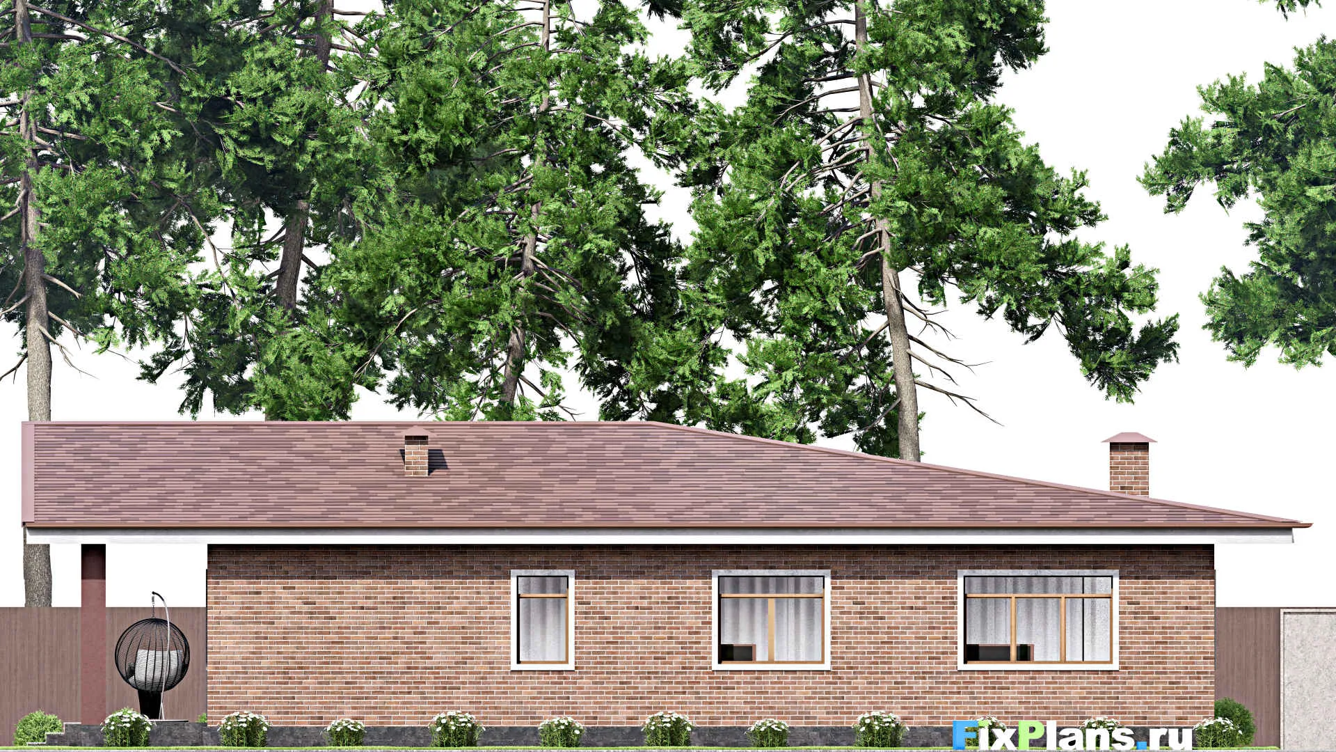 F-9269 - План одноэтажного дома 16 на 19, площадью 190 м² с террасой и 3 спальнями