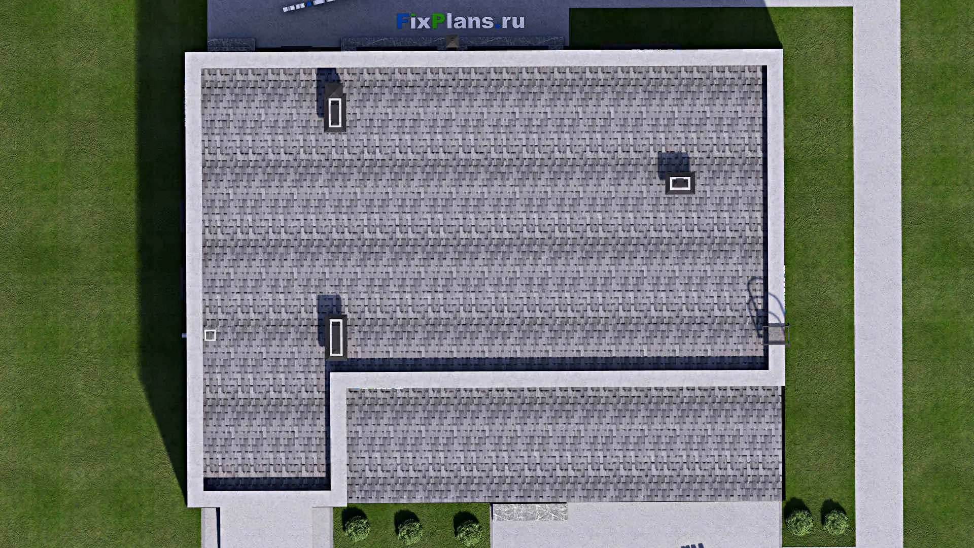 F-12779 - Проект одноэтажного дома 15 на 19, площадью 230 м² с террасой, баней, гаражом на 1 машину, спортзалом и 2 спальнями