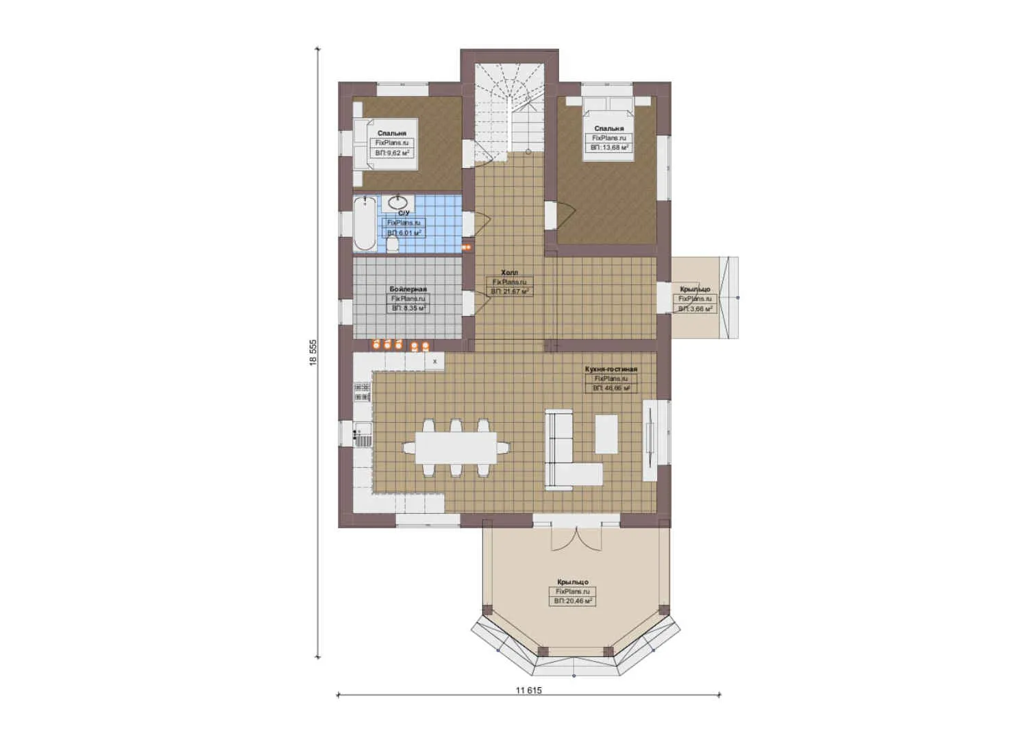 F-19448 - Планы дома с мансардой 12 на 19, площадью 180 м² с 4 спальнями