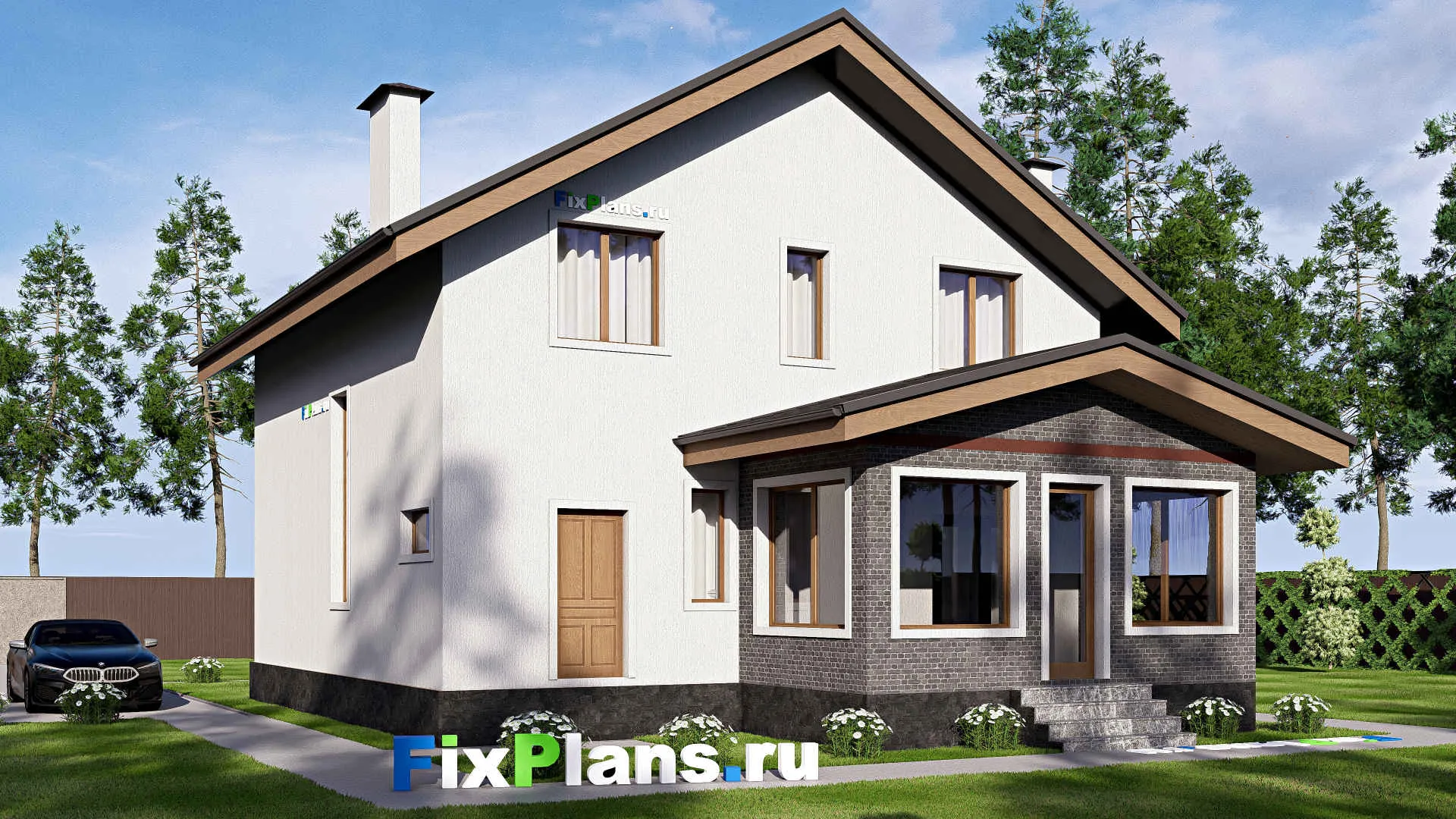 F-20069 - Проект дома с мансардой 10 на 15, площадью 170 м² с террасой и 4 спальнями